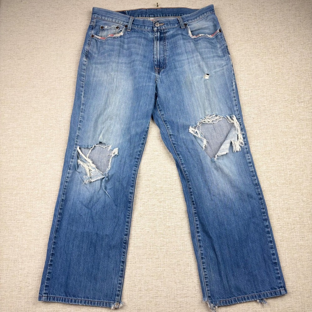 Lucky Brand Dungarees Mens 36x27 Bootcut Distressed Y2K Blue Jeans Studio C